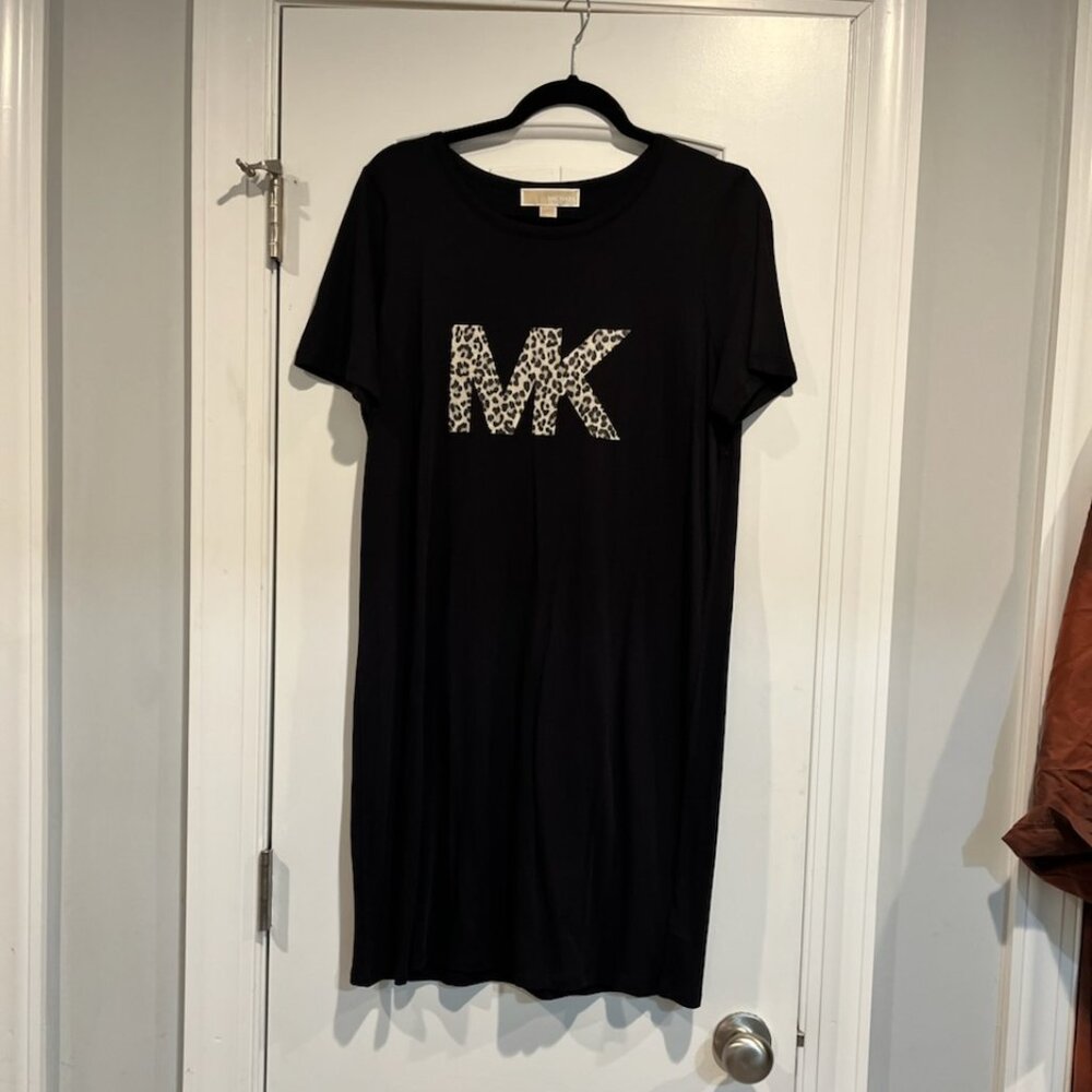 Michael  Kors Black Dress with Leopard Applique NWT Large